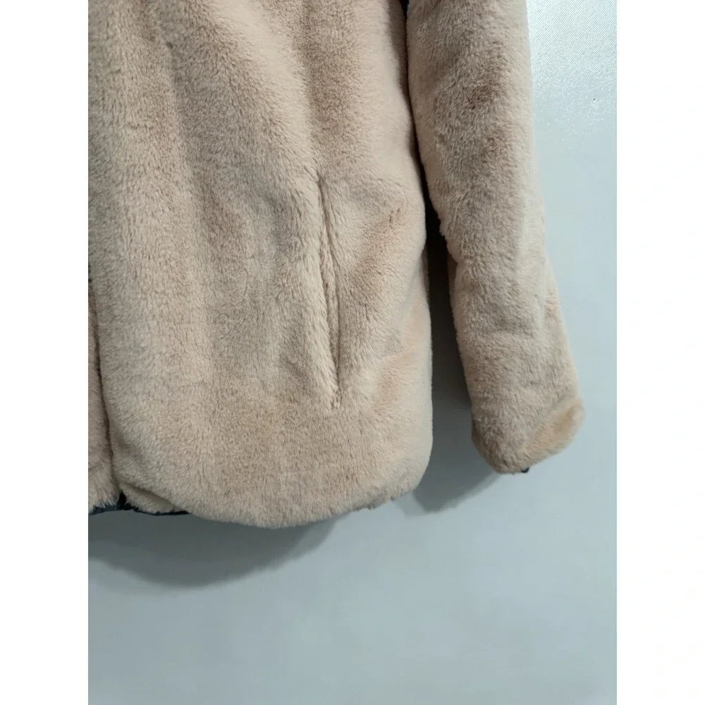 Abercrombie Kids Size 15/16 Girls Puffer Jacket Hooded Faux Fur Reversible Gray
